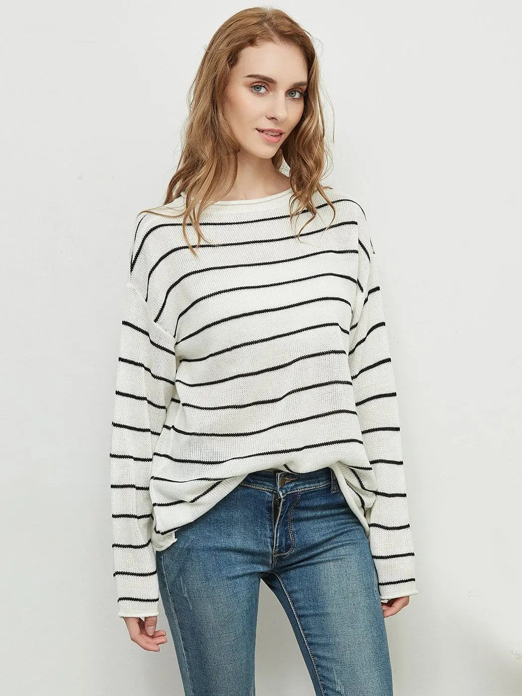 Crew Neck Minimalist Striped Sweater Anna-Kaci Wholesale