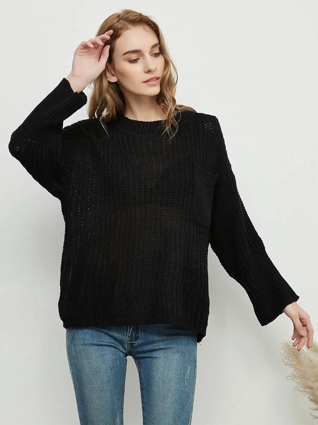 Knitted Turtleneck Sweater With Batwing Sleeves Anna-Kaci Wholesale