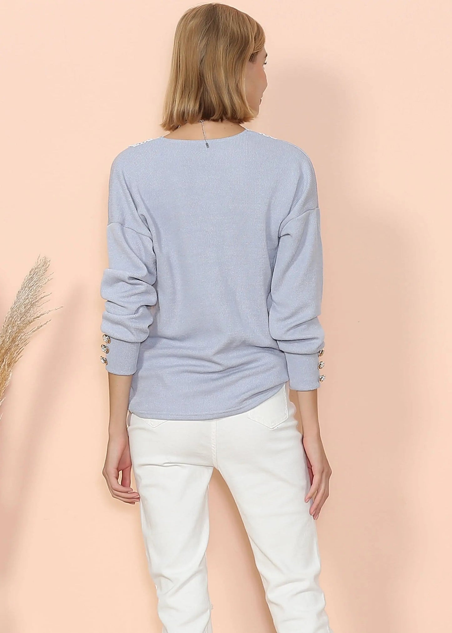 V Neck Lace Trim Sweater Anna-Kaci Wholesale