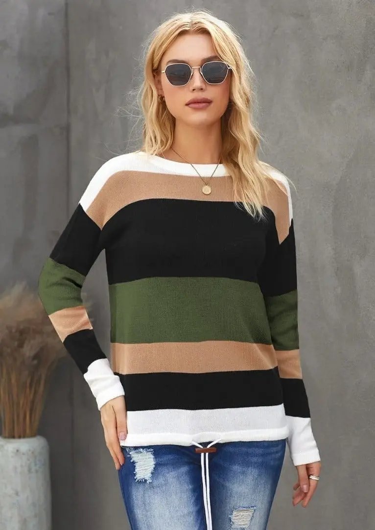 Color Block Striped Fall Sweater Anna-Kaci Wholesale
