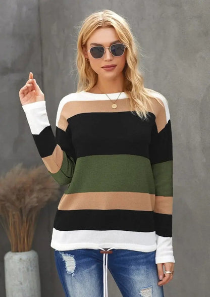 Color Block Striped Fall Sweater Anna-Kaci Wholesale