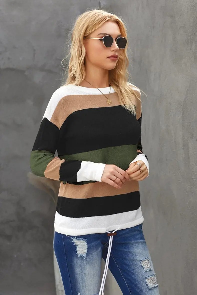 Color Block Striped Fall Sweater Anna-Kaci Wholesale