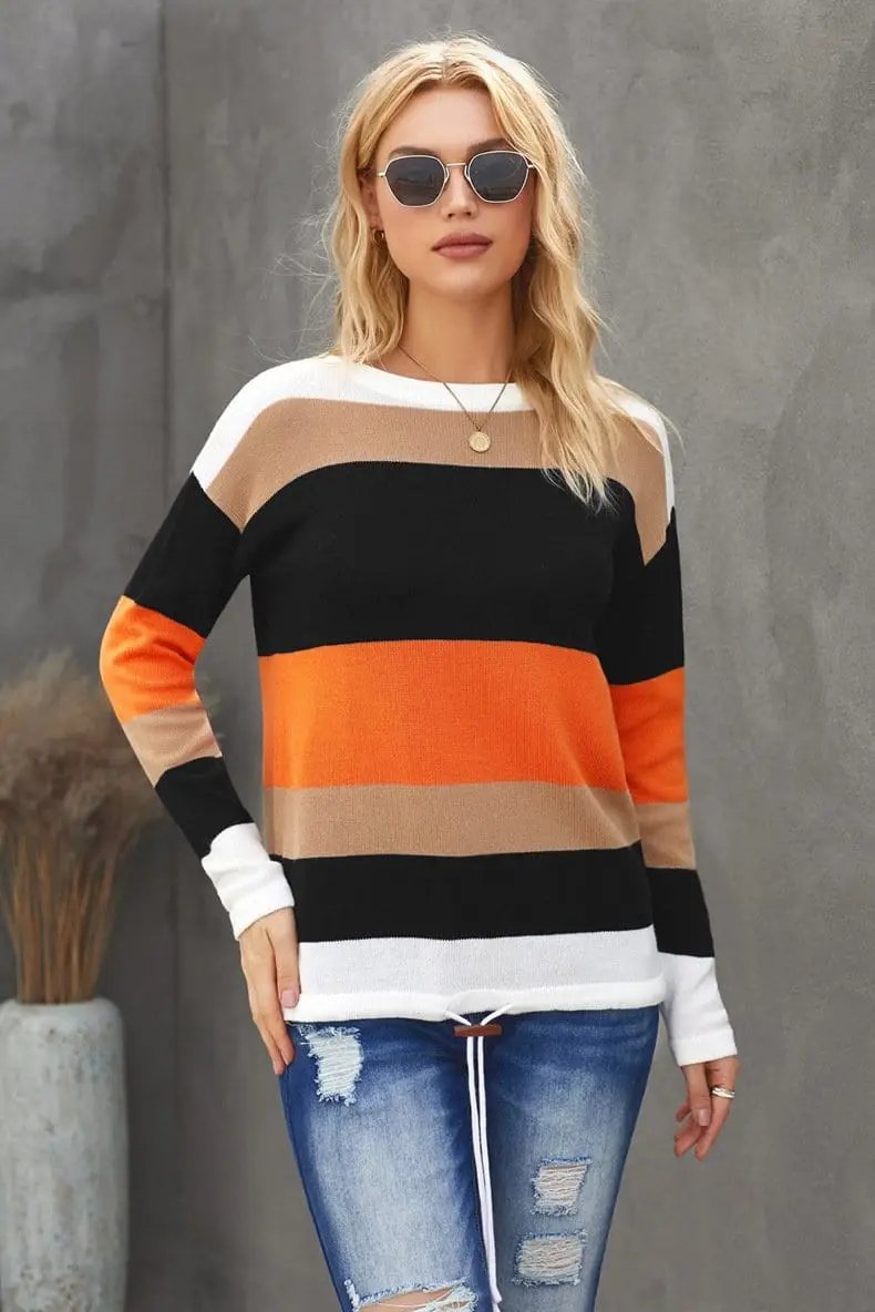 Color Block Striped Fall Sweater Anna-Kaci Wholesale