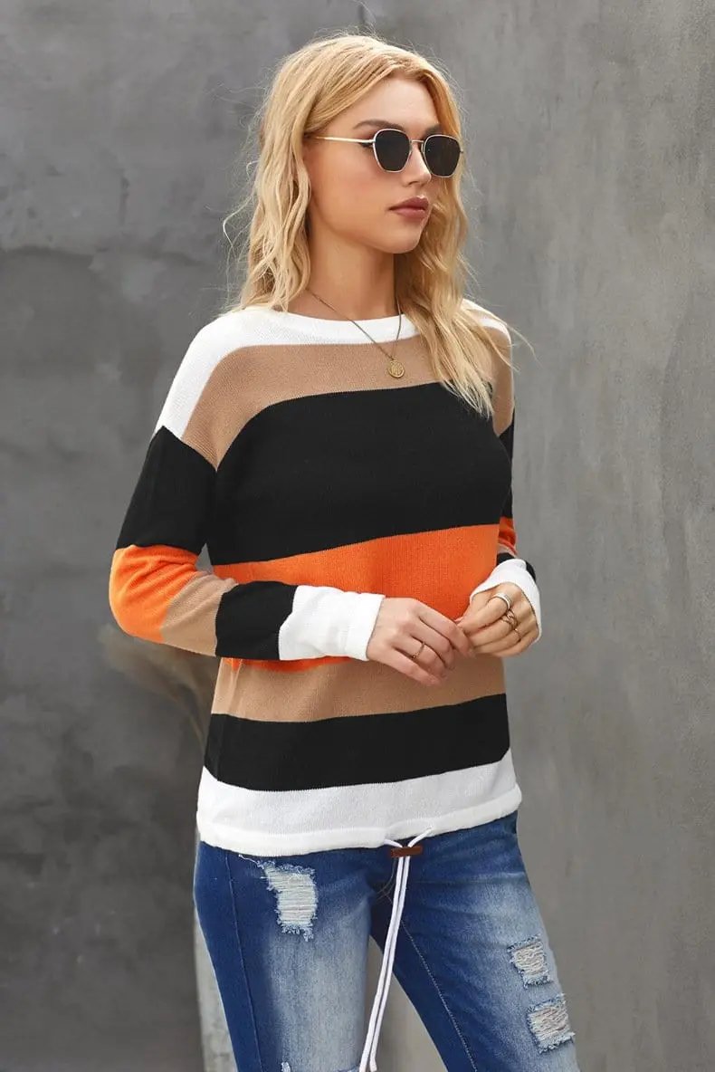 Color Block Striped Fall Sweater Anna-Kaci Wholesale
