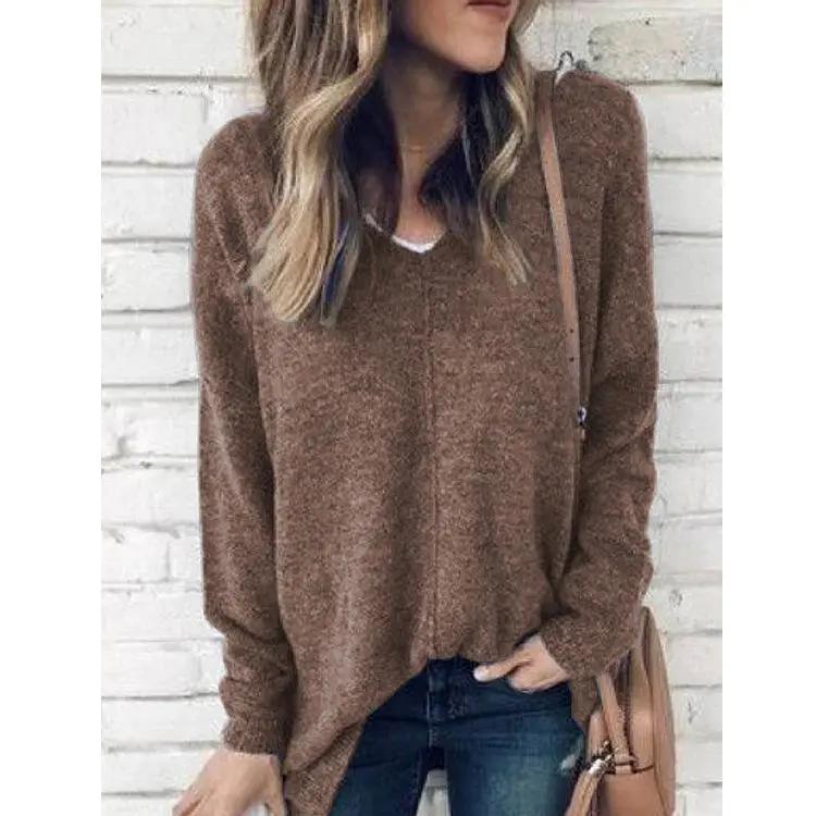 V-Neck Light Fleece Pullover Top Anna-Kaci Wholesale