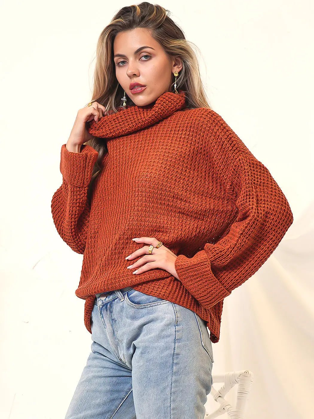 High Neck Chunky Sweater Anna-Kaci Wholesale