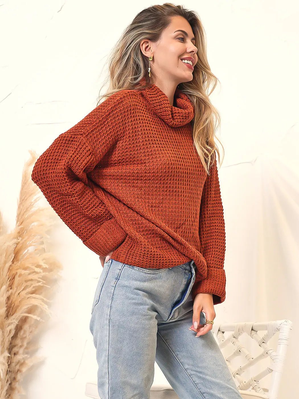 High Neck Chunky Sweater Anna-Kaci Wholesale