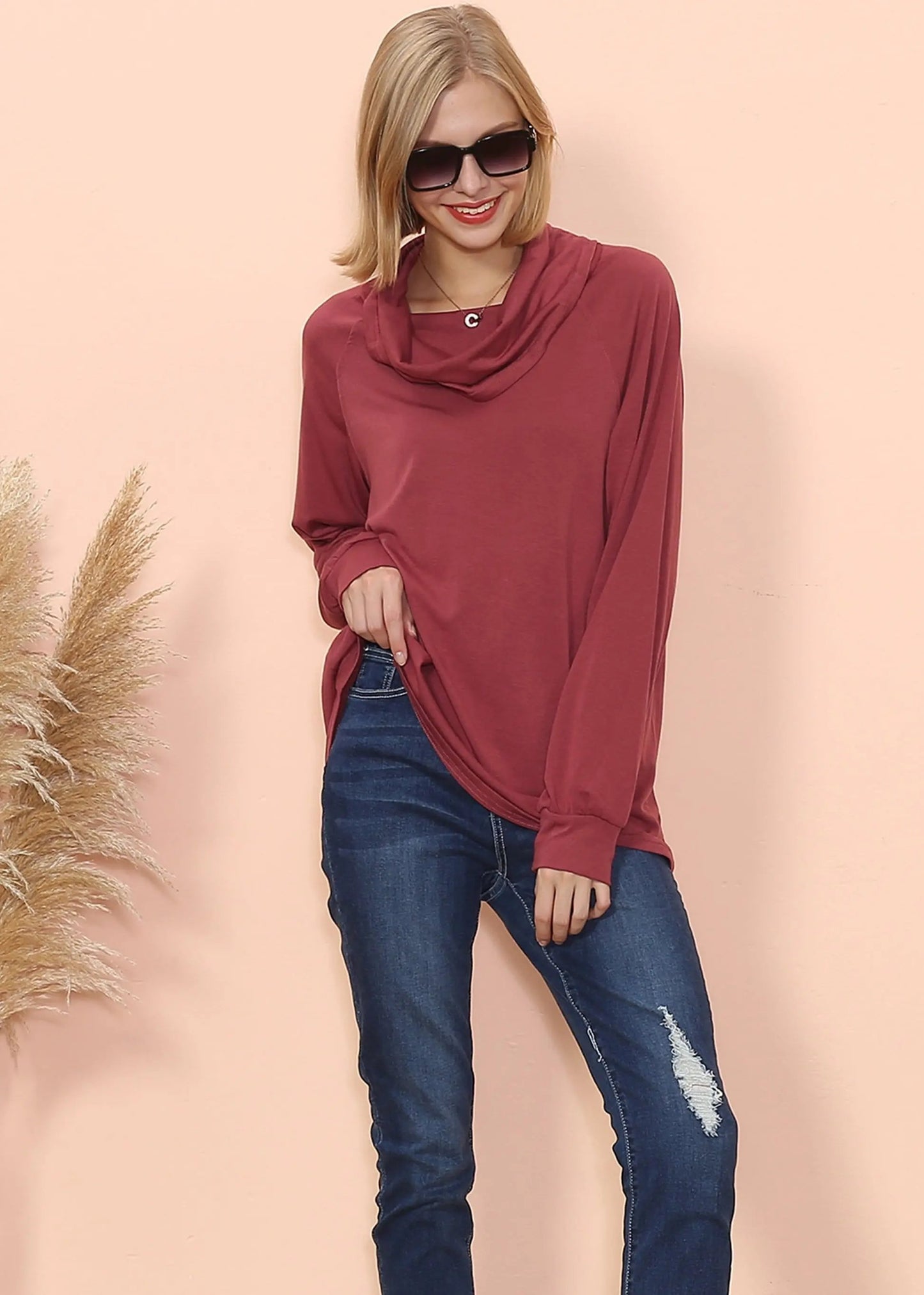 Cowl Neck Long Sleeve Pullover Anna-Kaci Wholesale