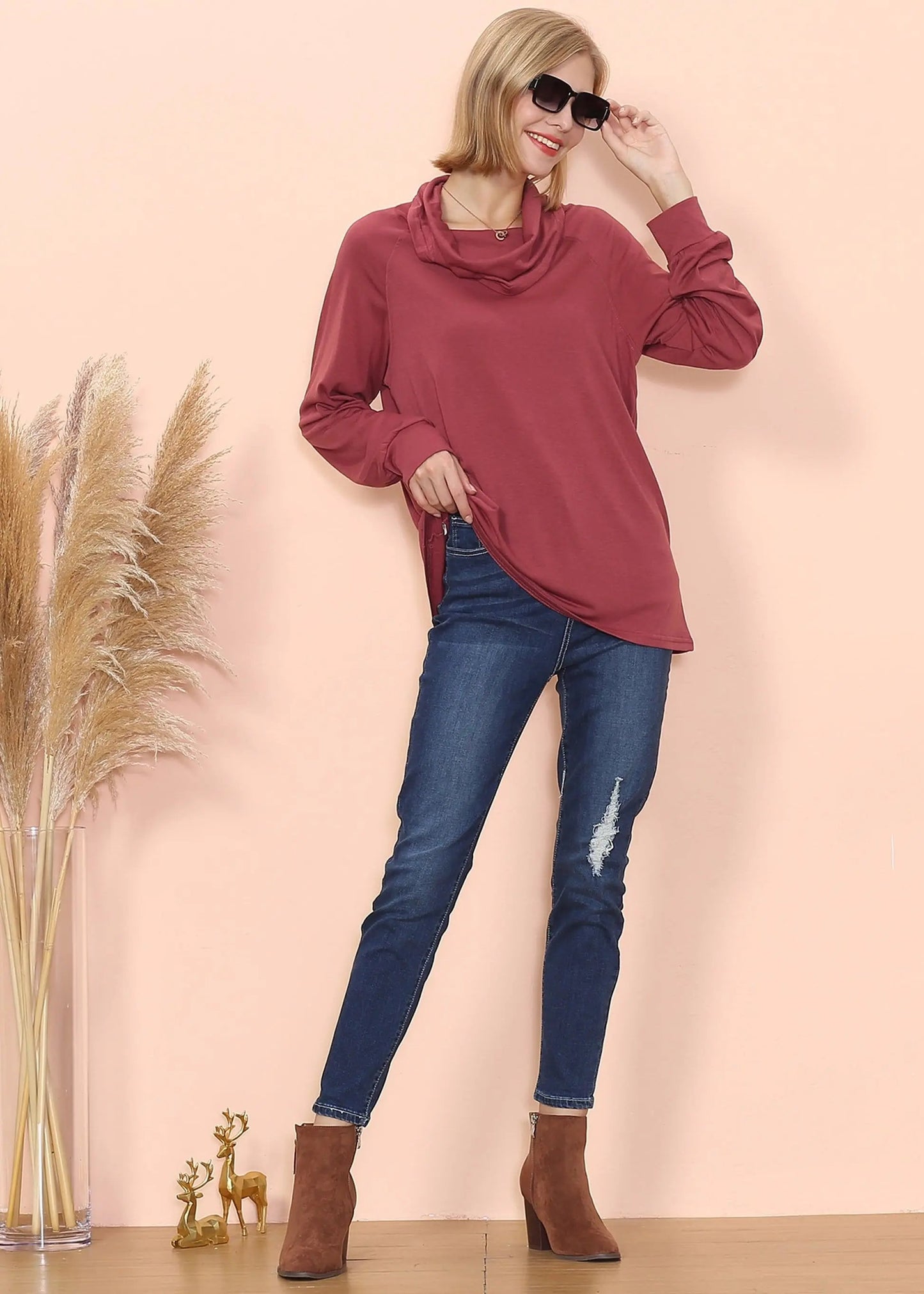 Cowl Neck Long Sleeve Pullover Anna-Kaci Wholesale