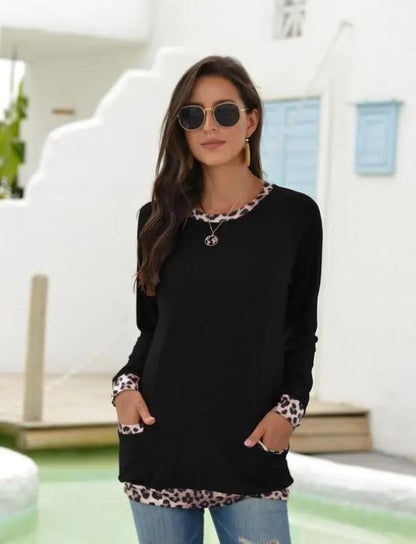 Leopard Contrast Pocket Pullover Anna-Kaci Wholesale
