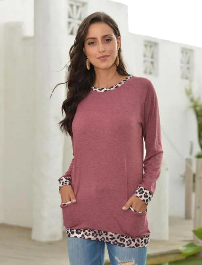 Leopard Contrast Pocket Pullover Anna-Kaci Wholesale