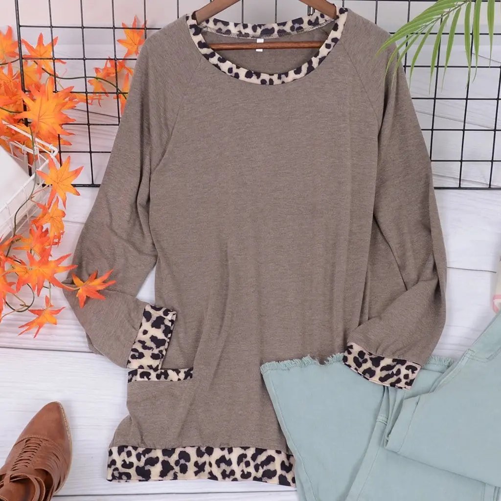 Leopard Contrast Pocket Pullover Anna-Kaci Wholesale