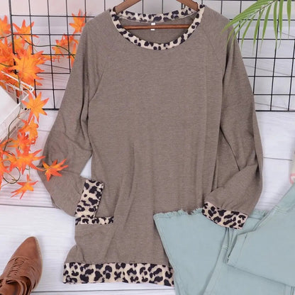 Leopard Contrast Pocket Pullover Anna-Kaci Wholesale
