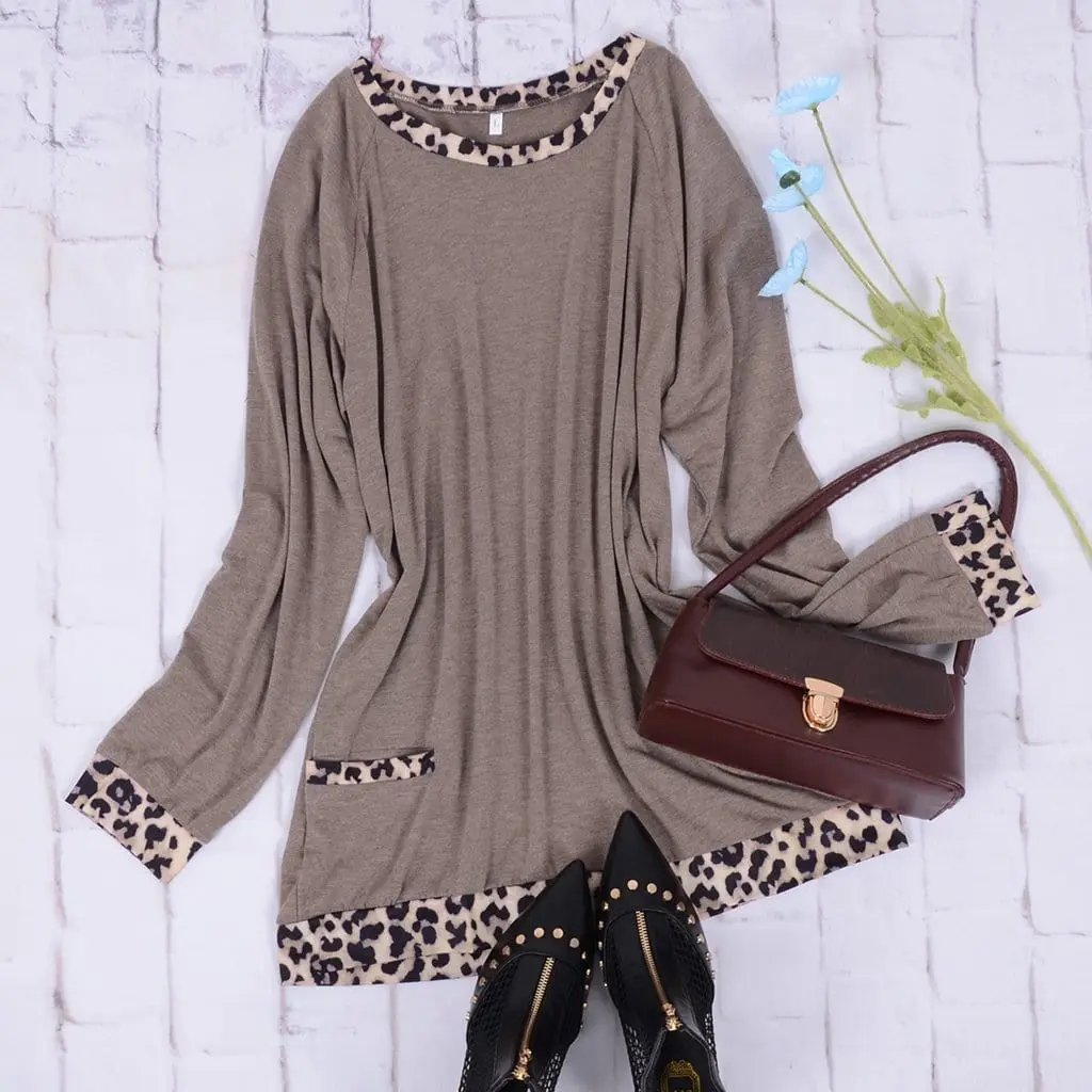 Leopard Contrast Pocket Pullover Anna-Kaci Wholesale