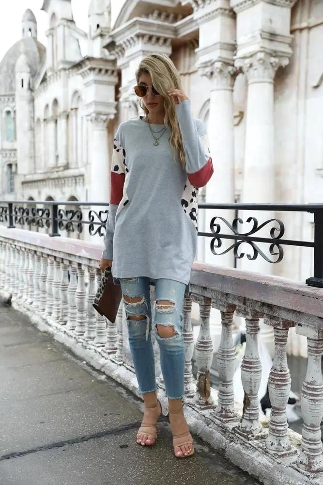 Leopard Color Contrast Pullover Tunic Anna-Kaci Wholesale