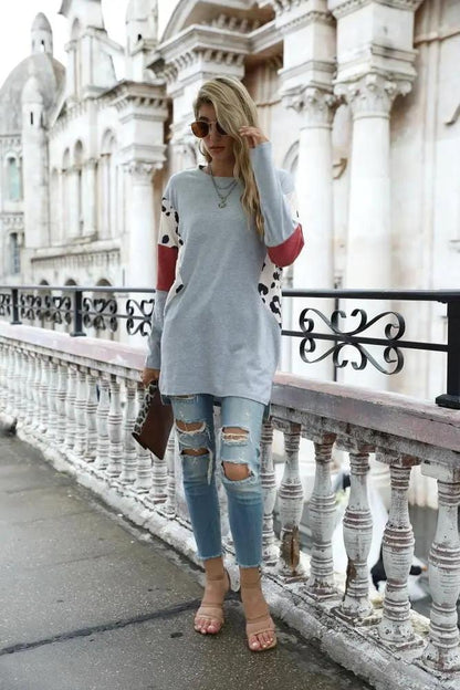 Leopard Color Contrast Pullover Tunic Anna-Kaci Wholesale