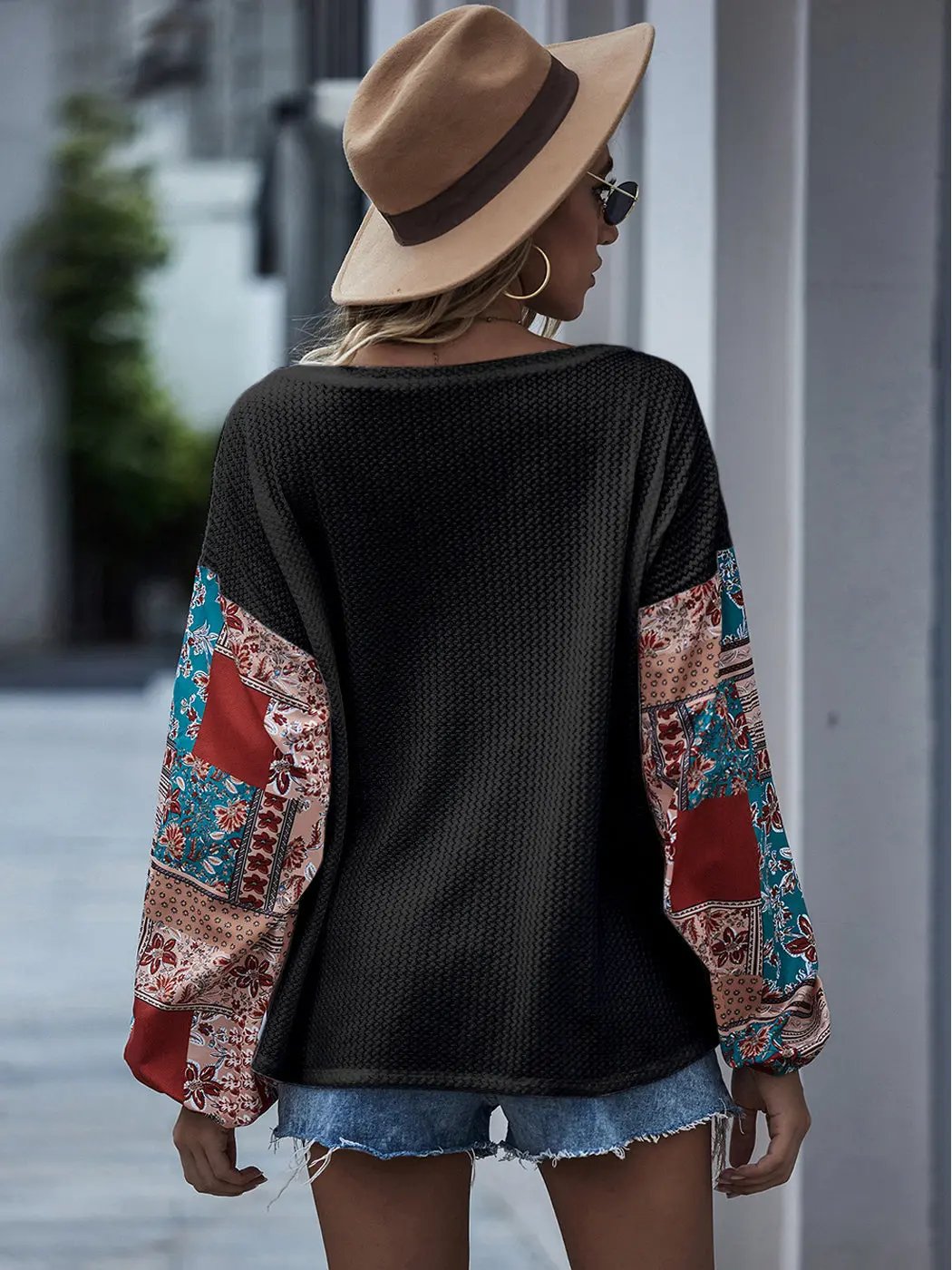 Paisley Printed Puffed Sleeve Pullover Anna-Kaci Wholesale