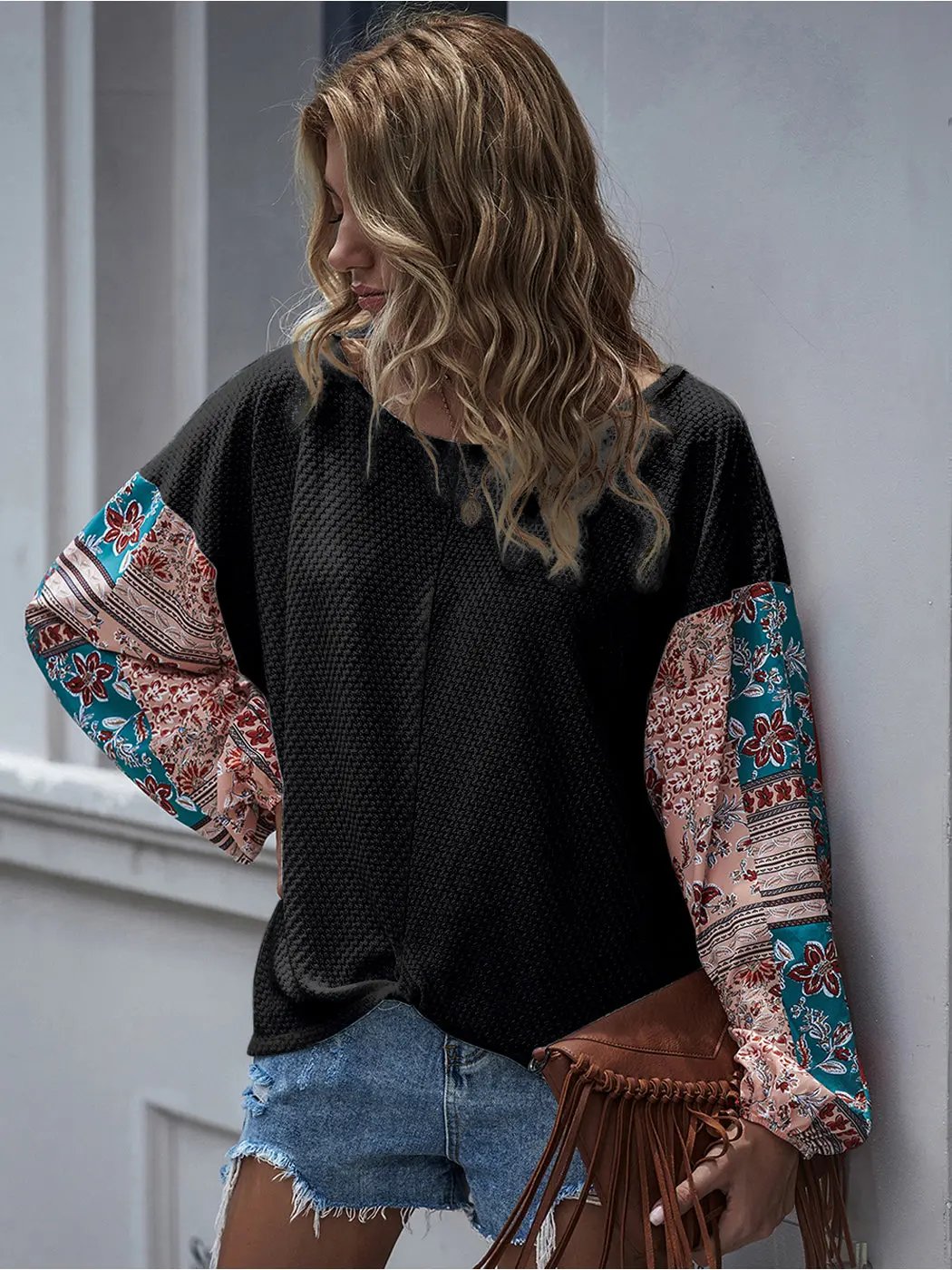 Paisley Printed Puffed Sleeve Pullover Anna-Kaci Wholesale