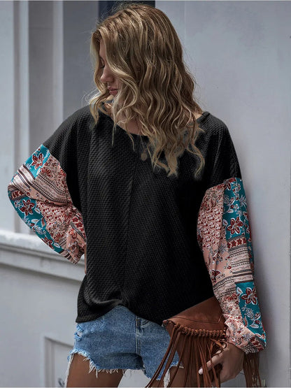 Paisley Printed Puffed Sleeve Pullover Anna-Kaci Wholesale