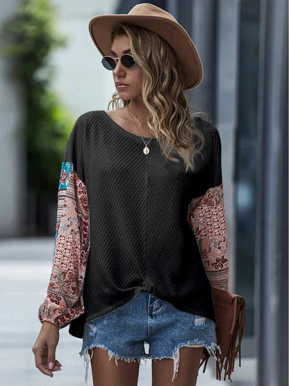 Paisley Printed Puffed Sleeve Pullover Anna-Kaci Wholesale