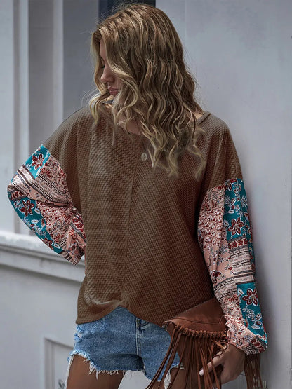 Paisley Printed Puffed Sleeve Pullover Anna-Kaci Wholesale