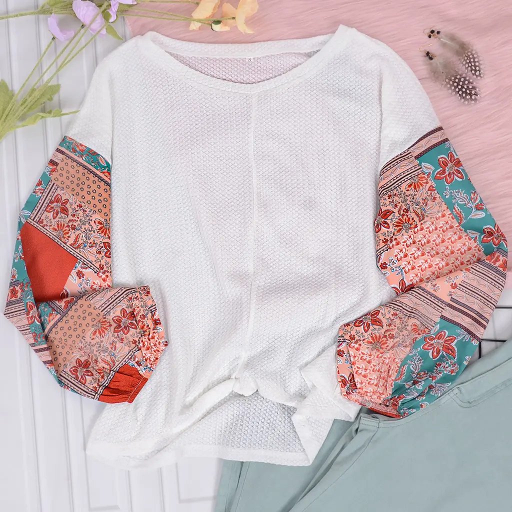 Paisley Printed Puffed Sleeve Pullover Anna-Kaci Wholesale