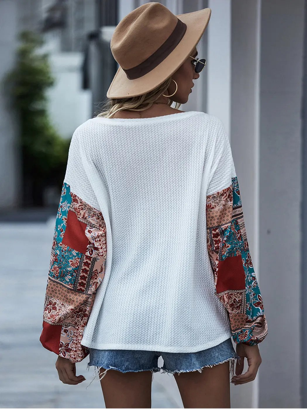 Paisley Printed Puffed Sleeve Pullover Anna-Kaci Wholesale