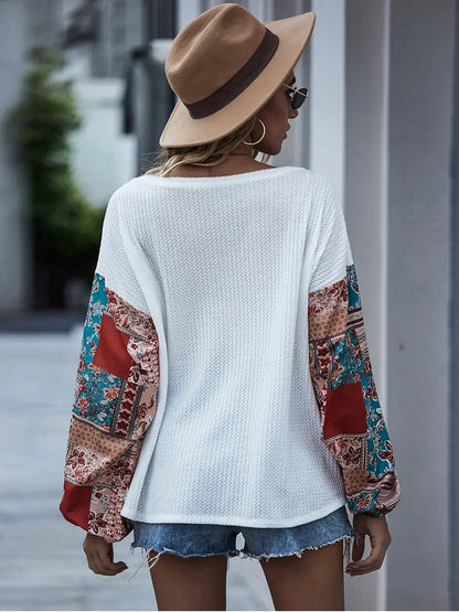 Paisley Printed Puffed Sleeve Pullover Anna-Kaci Wholesale