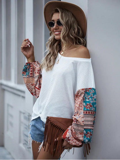 Paisley Printed Puffed Sleeve Pullover Anna-Kaci Wholesale