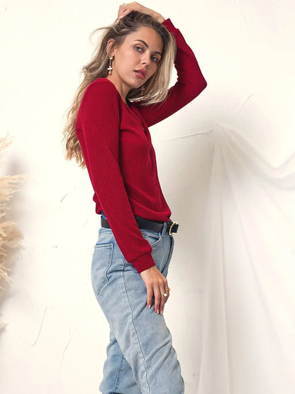 Light V-Neck Button Pullover Anna-Kaci Wholesale