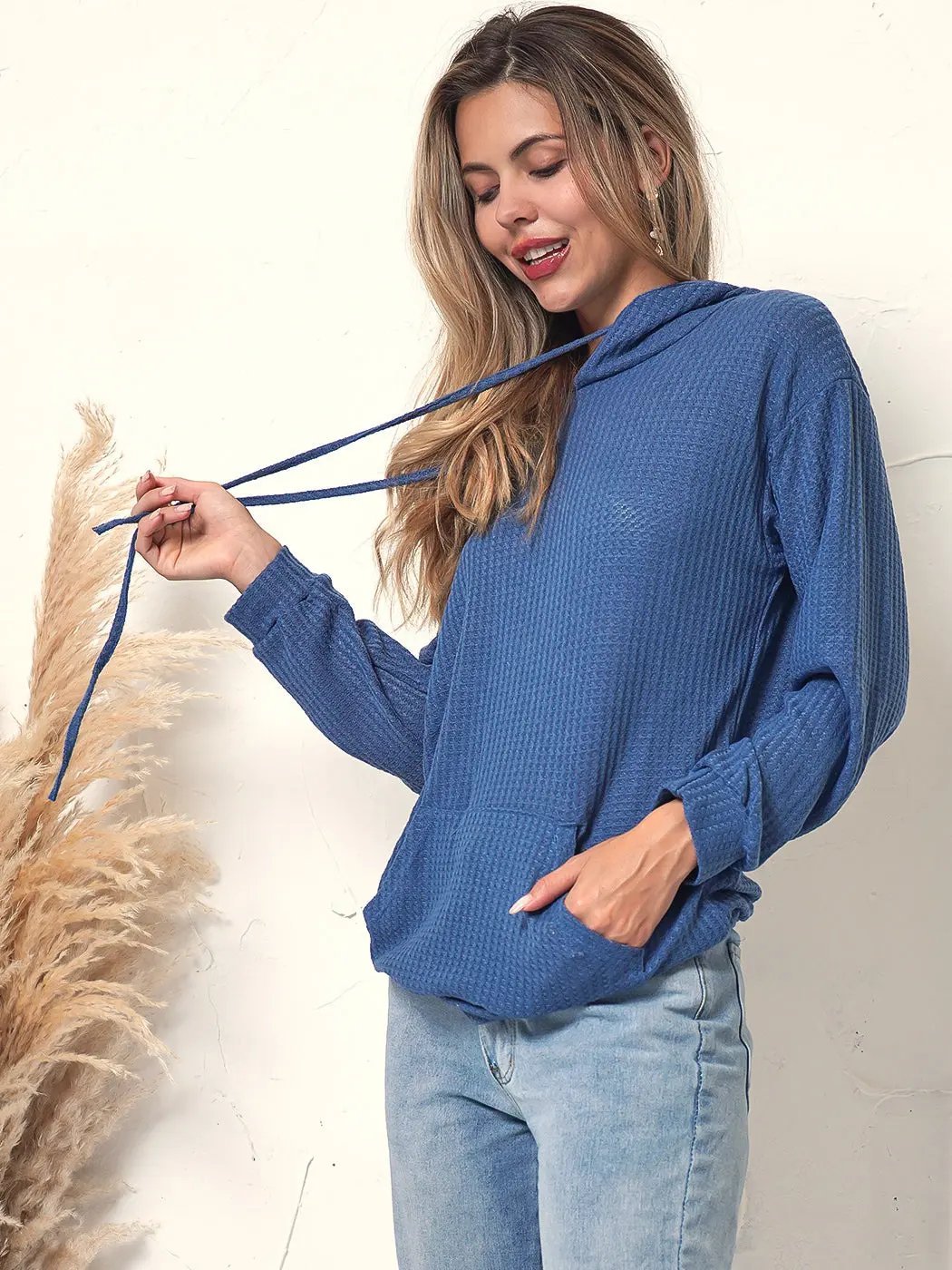 Waffle Knit Oversized Lounge Hoodie Anna-Kaci Wholesale