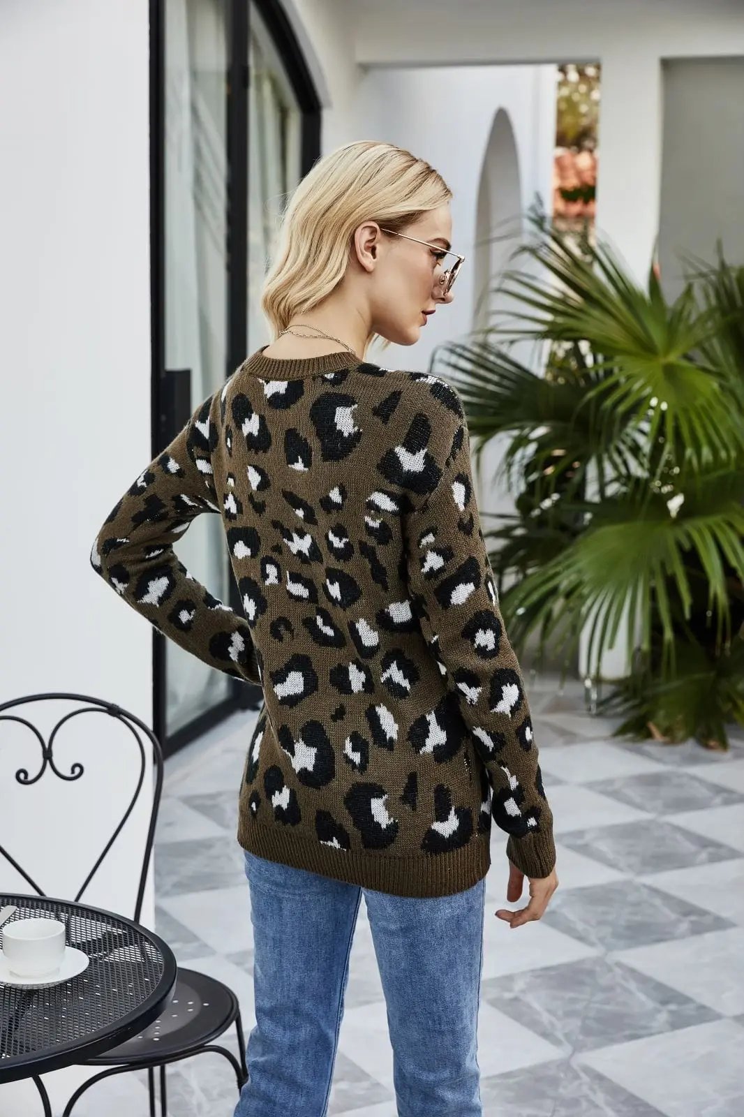 Leopard Print Warm Knit Sweater Anna-Kaci Wholesale