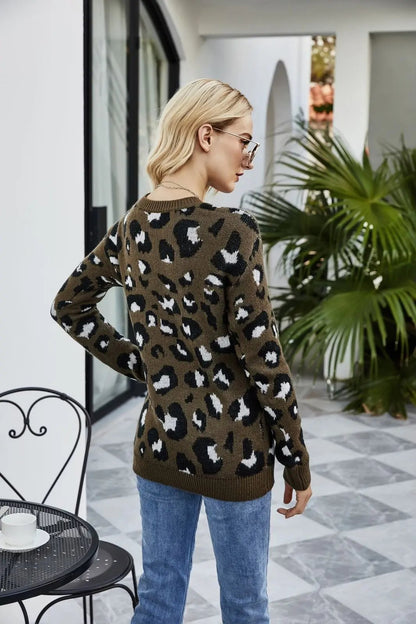 Leopard Print Warm Knit Sweater Anna-Kaci Wholesale