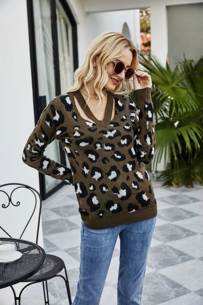 Leopard Print Warm Knit Sweater Anna-Kaci Wholesale