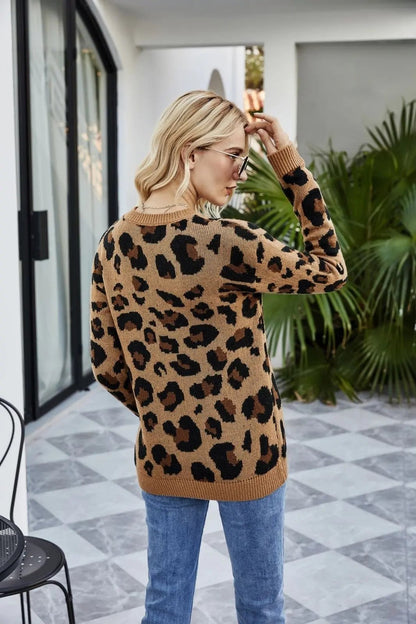 Leopard Print Warm Knit Sweater Anna-Kaci Wholesale
