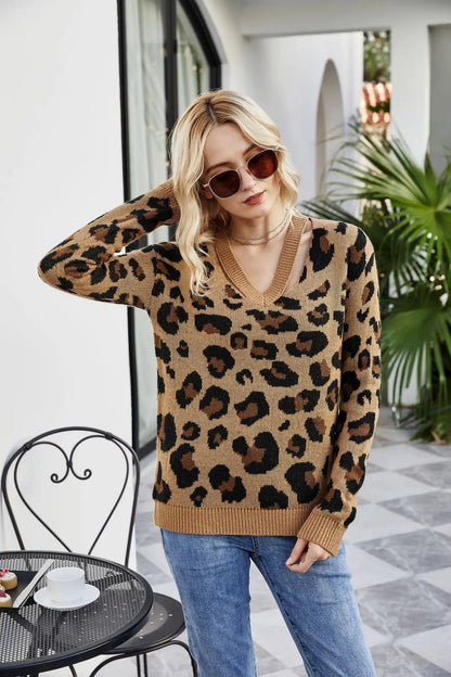 Leopard Print Warm Knit Sweater Anna-Kaci Wholesale