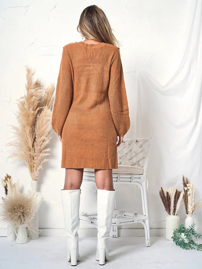 V-Neck Sweater Dress Anna-Kaci Wholesale