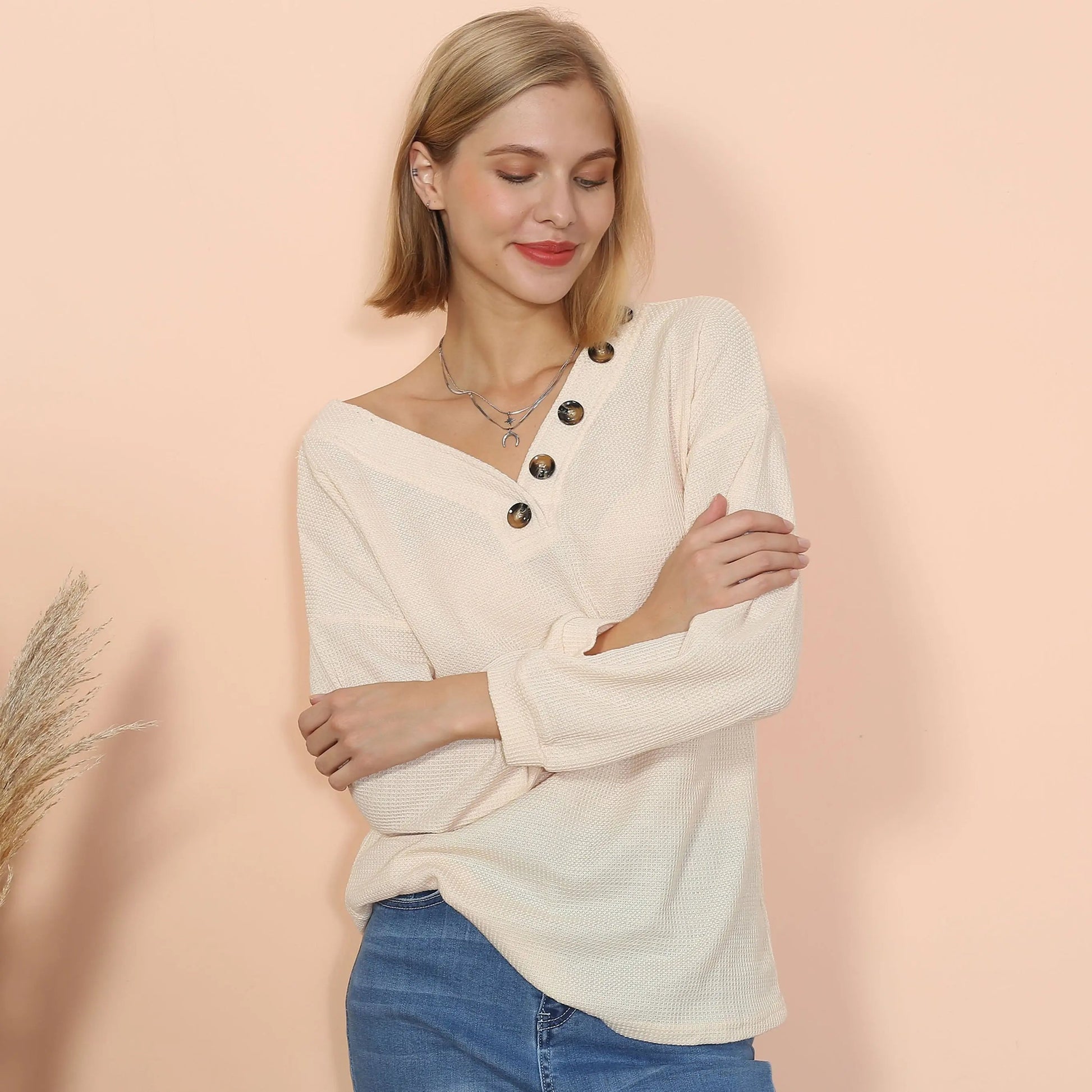 Drop Shoulder Textured Knit Sweater Anna-Kaci Wholesale