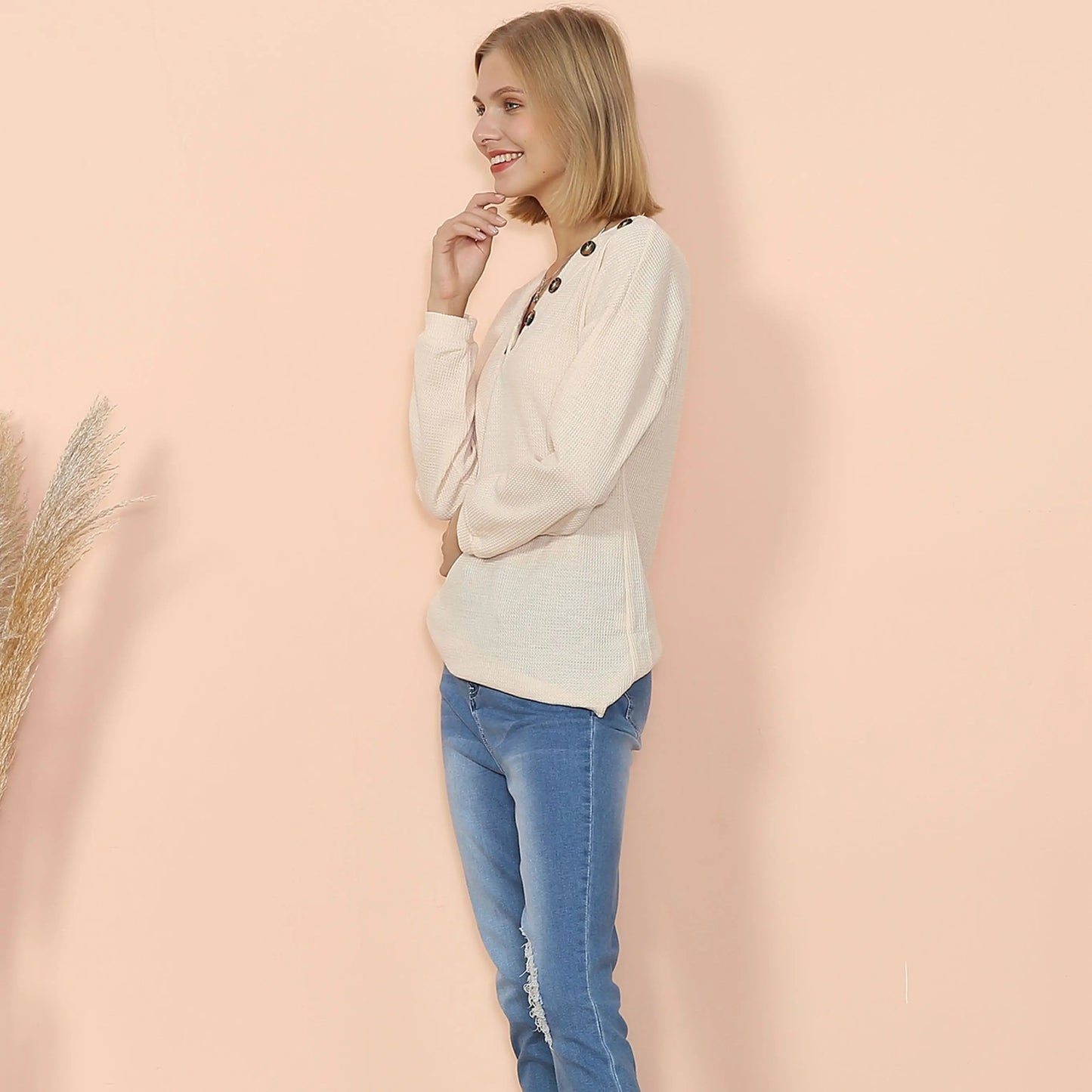 Drop Shoulder Textured Knit Sweater Anna-Kaci Wholesale