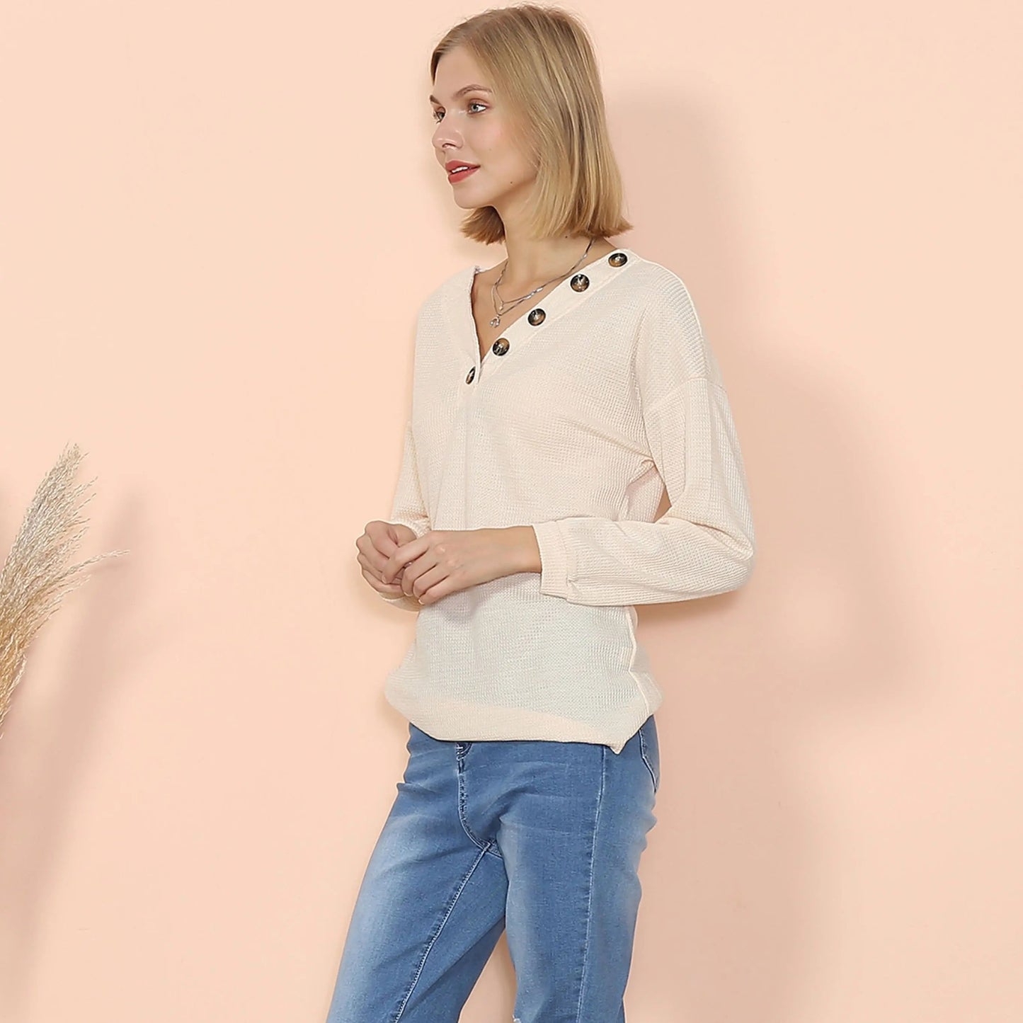 Drop Shoulder Textured Knit Sweater Anna-Kaci Wholesale