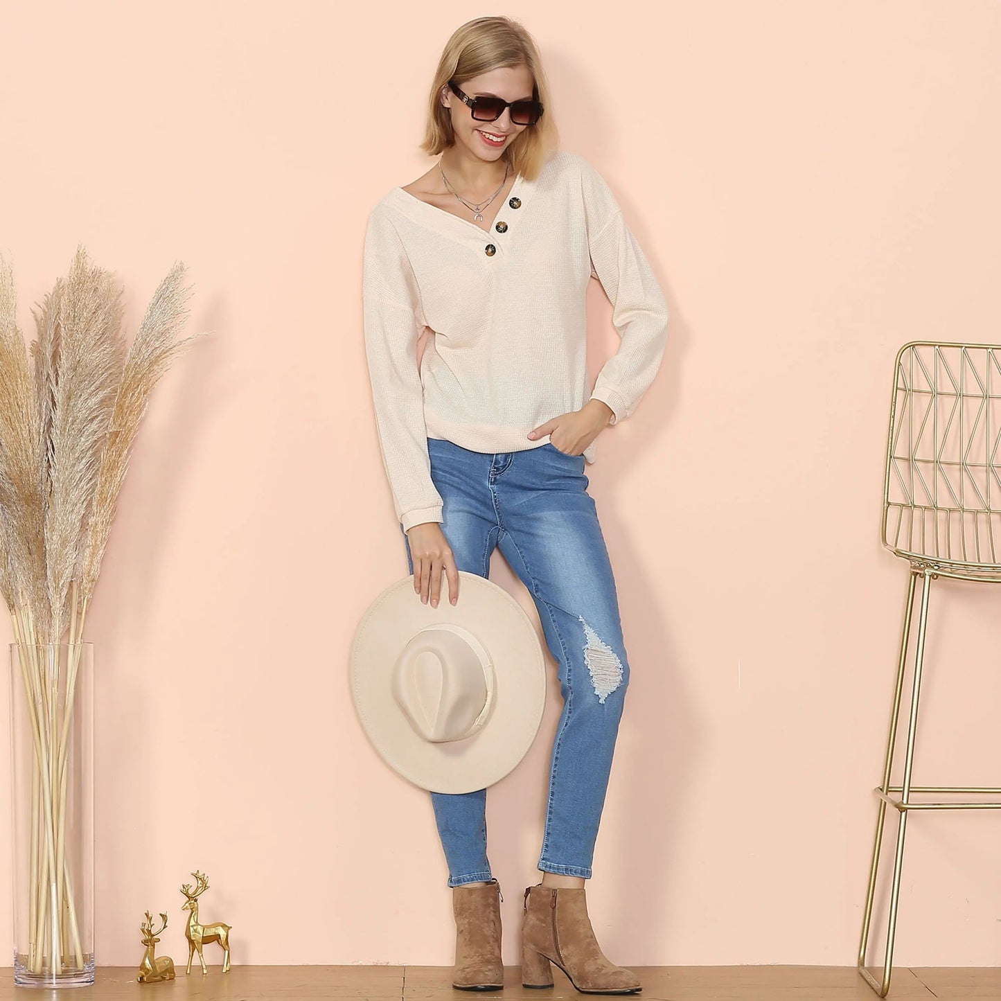 Drop Shoulder Textured Knit Sweater Anna-Kaci Wholesale