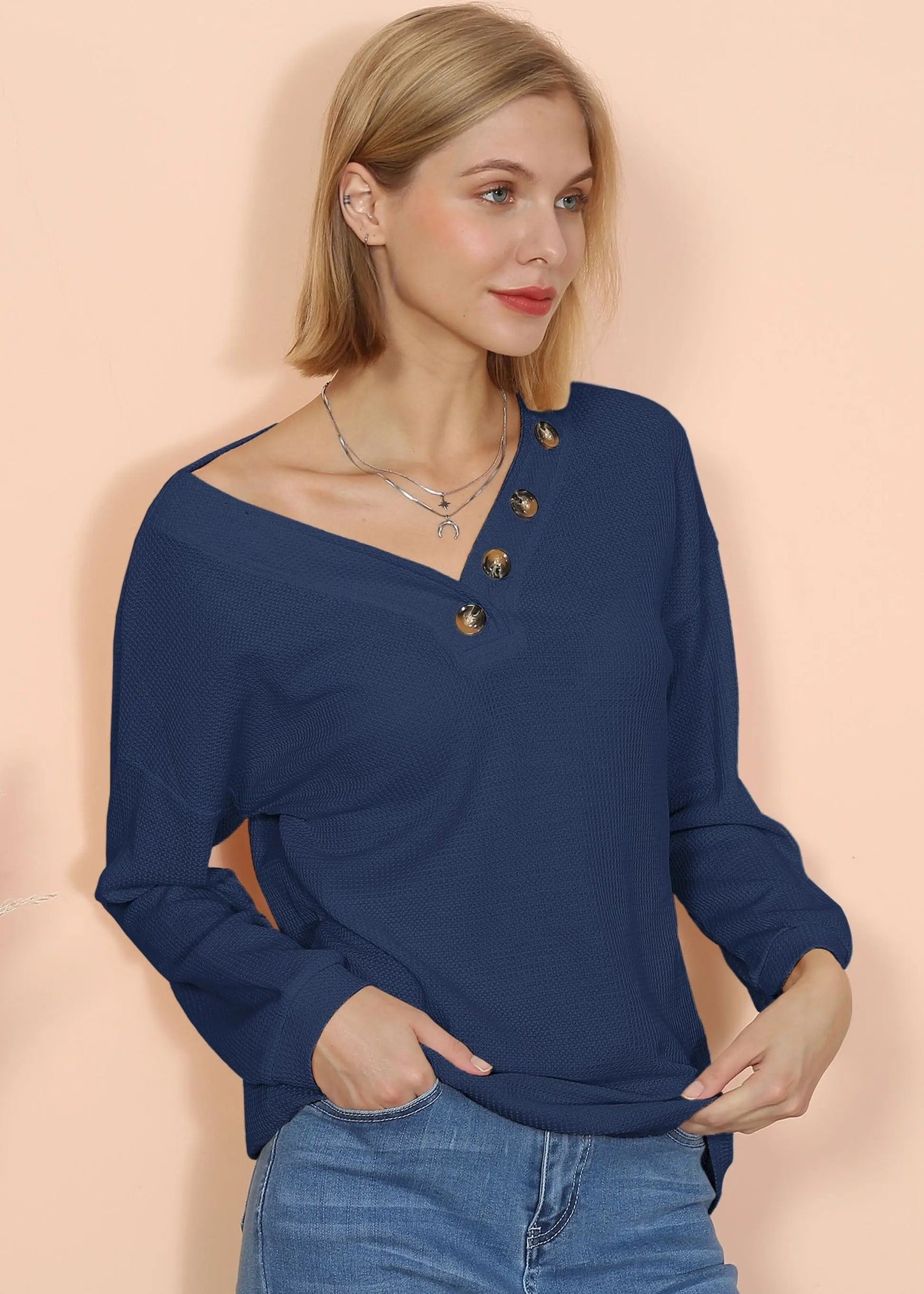 Drop Shoulder Textured Knit Sweater Anna-Kaci Wholesale