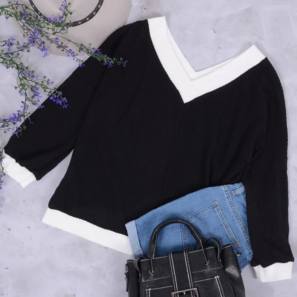 Off Shoulder Contrast Detail Sweater Anna-Kaci Wholesale