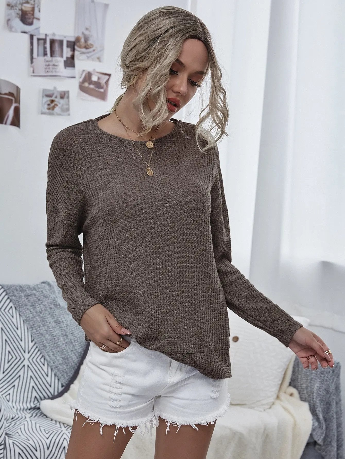 Twist Back Waffle Knit Sweater Anna-Kaci Wholesale
