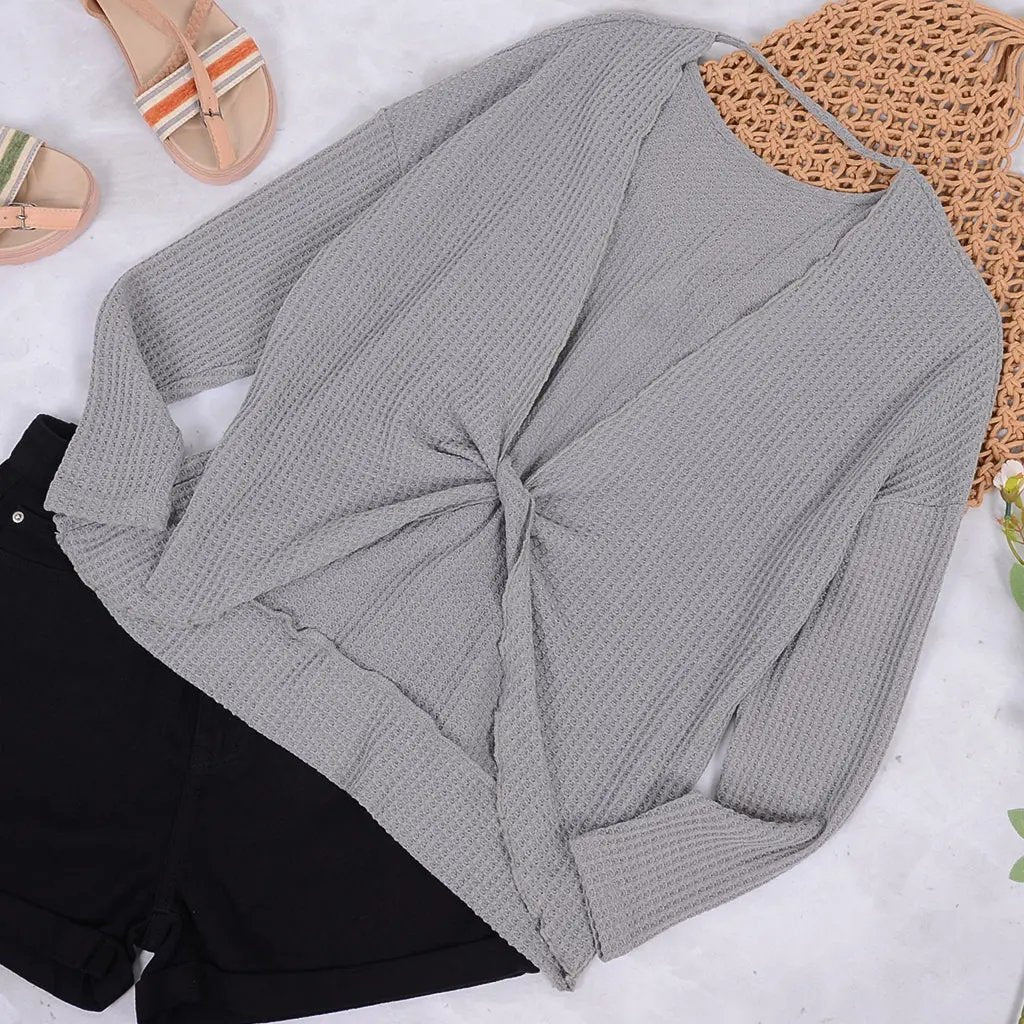 Twist Back Waffle Knit Sweater Anna-Kaci Wholesale