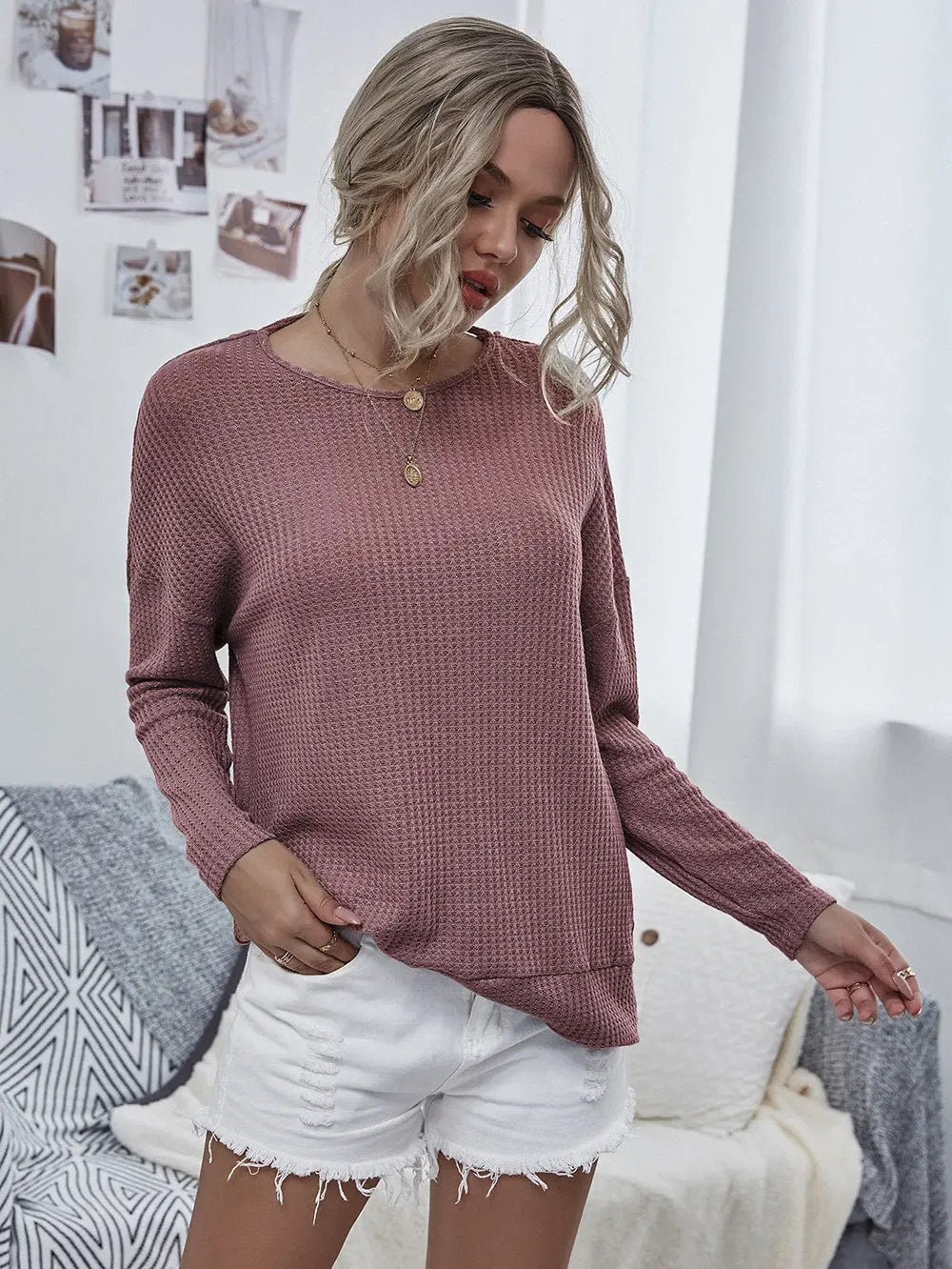 Twist Back Waffle Knit Sweater Anna-Kaci Wholesale