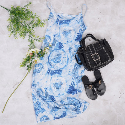 Tie Dye Midi Slip Dress with Cowl Neckline and Spaghetti Straps Anna-Kaci Wholesale