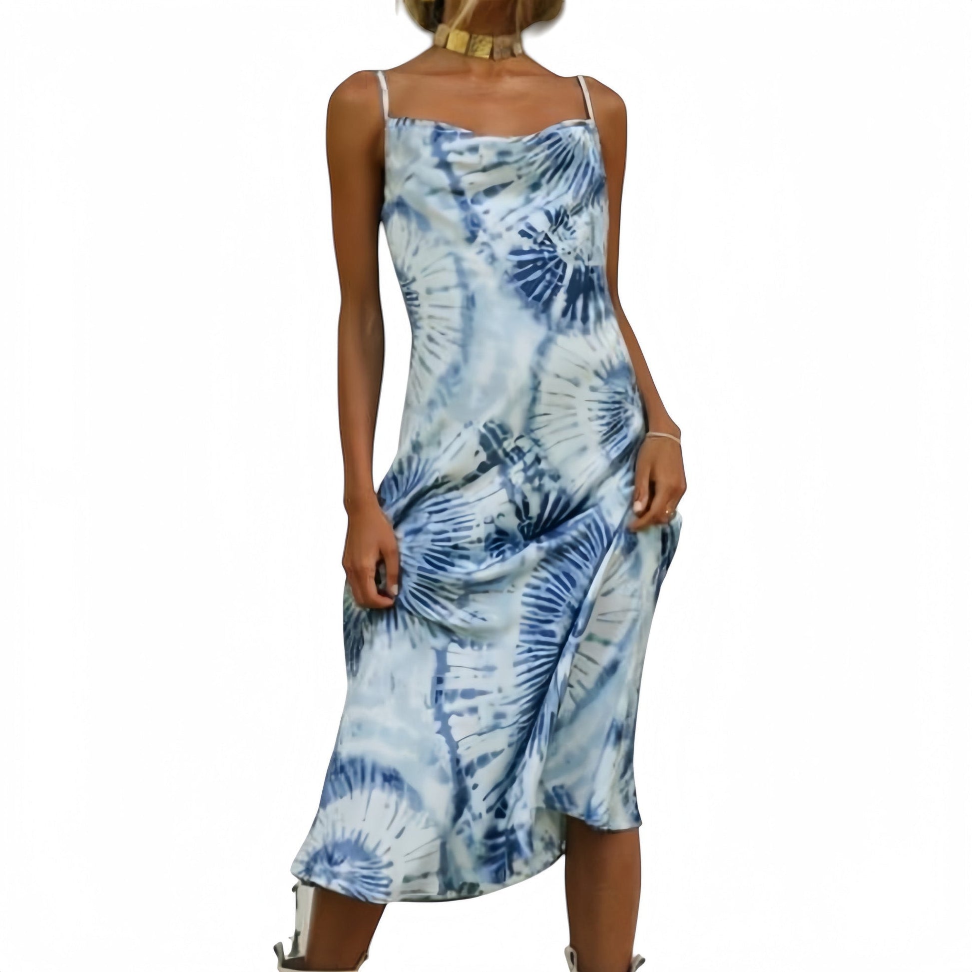 Tie Dye Midi Slip Dress with Cowl Neckline and Spaghetti Straps Anna-Kaci Wholesale