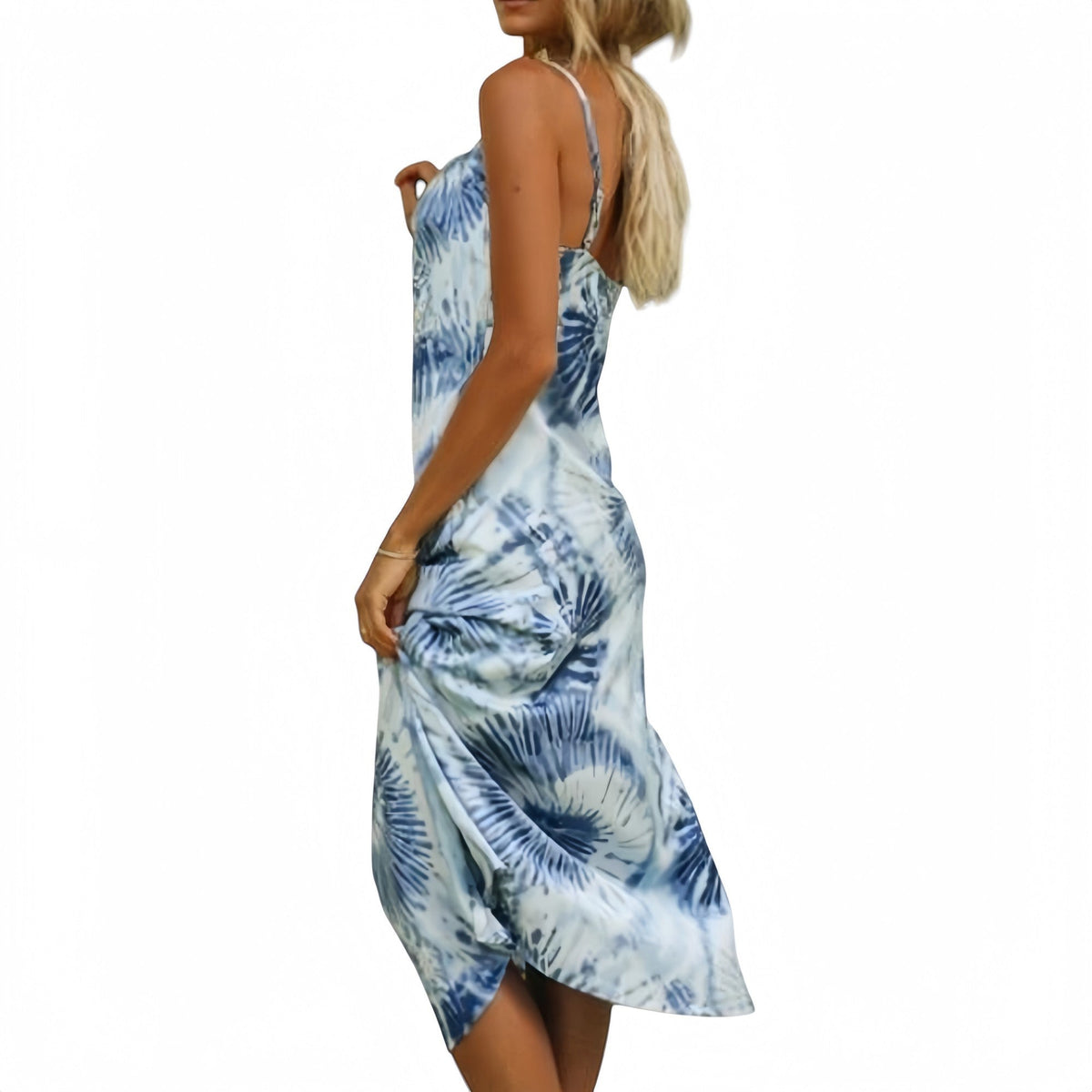 Tie Dye Midi Slip Dress with Cowl Neckline and Spaghetti Straps Anna-Kaci Wholesale