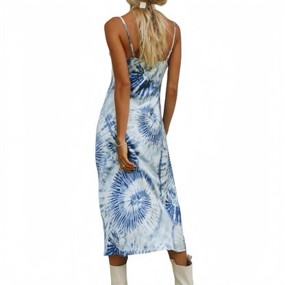 Tie Dye Midi Slip Dress with Cowl Neckline and Spaghetti Straps Anna-Kaci Wholesale